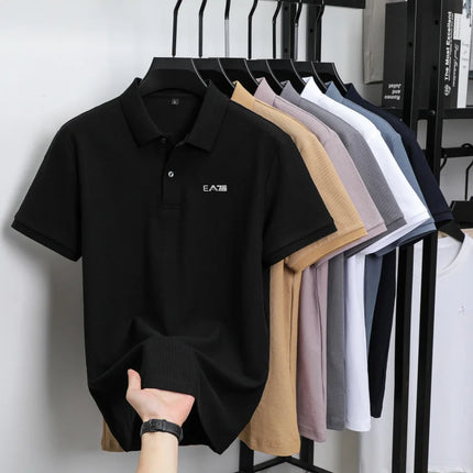 Men's Luxury Brand Short Sleeve Polo Shirt with Letter Print, 100% Cotton Summer T-shirt, Comfortable, Breathable, Casual, Lapel Collar.