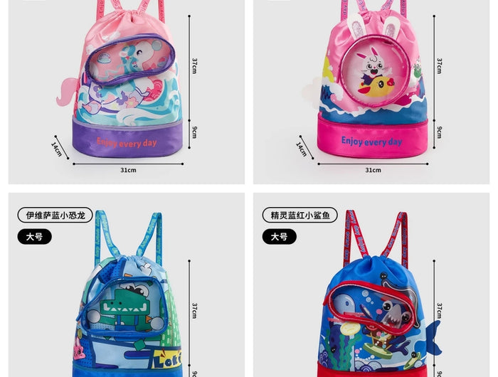 Kids' Swim Bag with Dry and Wet Separation Waterproof Swimming Bags Cute Cartoon Children's Beach Backpack Sports Bag
