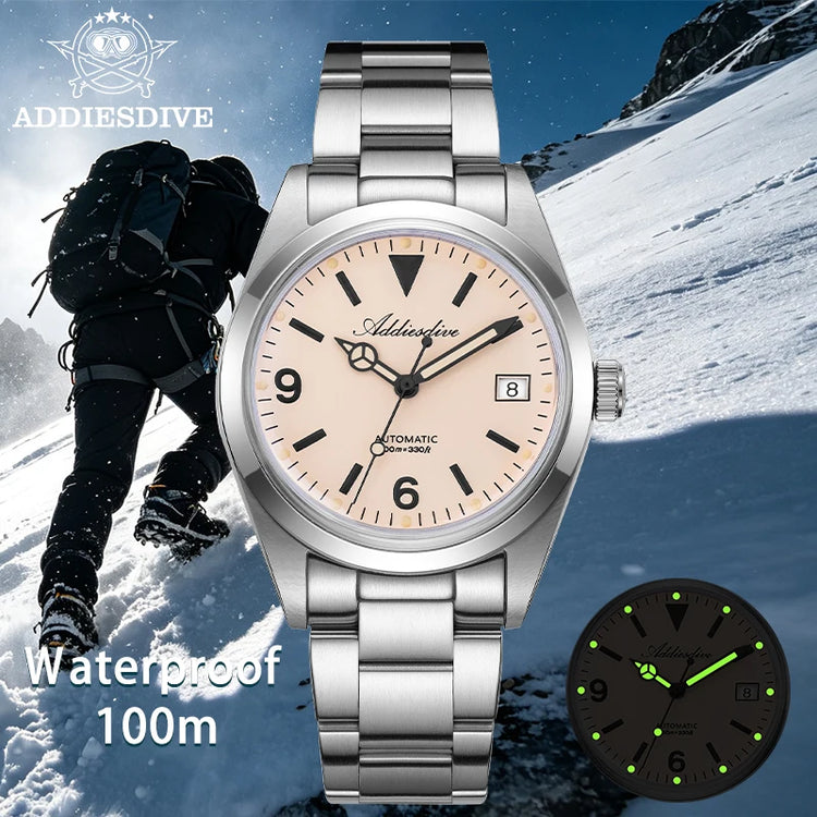 ADDIESDIVE AD2556 Men Luxury Automatic Watch ST2130 Movement 36mm Explorer Style Sapphire Bubble Crystal BGW9 Luminous 100M Wate