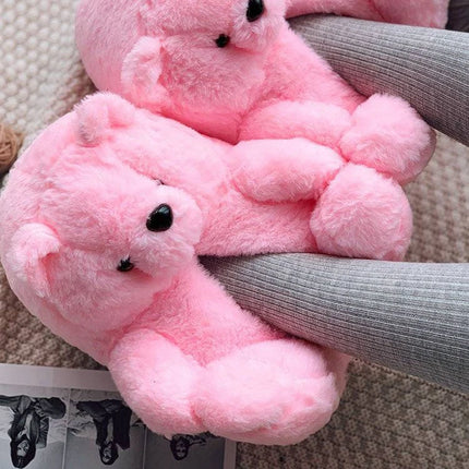 Cute Teddy Bear Plush Winter Slippers, Wrapped Heel Funny Indoor Floor Shoes, Women Gift, Warm Soft Cartoon Fluffy Animal Slippe