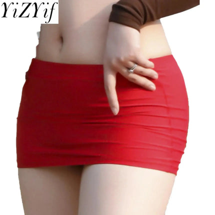 Minigonna da donna a vita bassa Tinta unita Cintura elastica Lingerie Minigonna aderente Gonna ultra trasparente Gonna da spiaggia Abbigliamento da notte