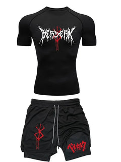 Anime Berserk Compression Set Men's Workout Gym Tshirts Breathable Running Shorts Quick Dry Sports Rash Guard Sportwear Set