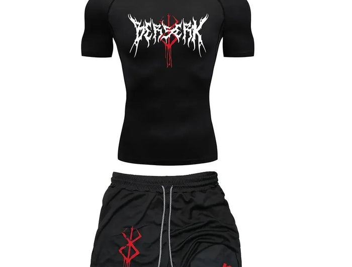 Anime Berserk Compression Set Men's Workout Gym Tshirts Breathable Running Shorts Quick Dry Sports Rash Guard Sportwear Set PlatiNum