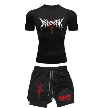 Anime Berserk Compression Set Men's Workout Gym Tshirts Breathable Running Shorts Quick Dry Sports Rash Guard Sportwear Set PlatiNum