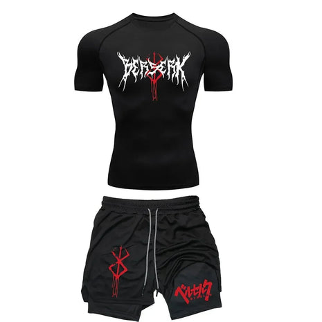 Anime Berserk Compression Set Men's Workout Gym Tshirts Breathable Running Shorts Quick Dry Sports Rash Guard Sportwear Set PlatiNum