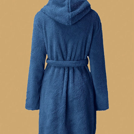 1 pezzo di vestaglia da donna con cappuccio in tinta unita con cintura, pigiama in pile accogliente e caldo per la casa in autunno e inverno.