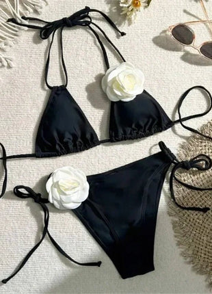Costume da Bagno Sexy con Fiori e Fascia, Bikini a Perizoma 2025, Costumi da Bagno Donna con Lacci, Set Bikini Brasiliano, Biquini Mujer platinumshop