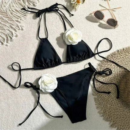 Costume da Bagno Sexy con Fiori e Fascia, Bikini a Perizoma 2025, Costumi da Bagno Donna con Lacci, Set Bikini Brasiliano, Biquini Mujer platinumshop