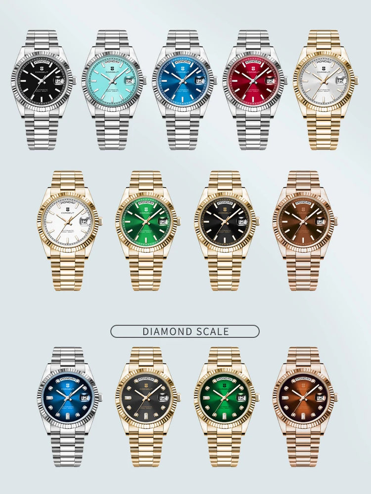 Custom Logo Diy 36/39MM Dial Automatic Mechanical Watches For Man Week Date Type Sapphire Luxury Waterproof Diving Man Watches