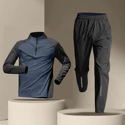 Quick Dry Male Clothes Tracksuit T-shirt Sets Spring Autumn Men Half Zipper Long Sleeve Breathable Sports Training Pants Suit PlatiNum
