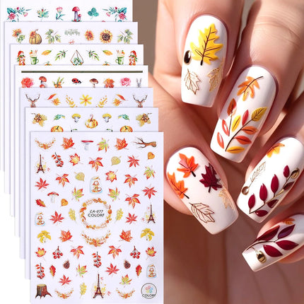 3/4/7pcs 3D Autumn Winter Nail Art Stickers Pumpkin Maple Leaves Squirrel Rabbit Flowers Decal For Thanksgiving Day Manicure DIY