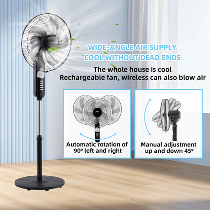 Ventilatore da pavimento ad energia solare 6 - 12 ore di corsa Ventilatore da pavimento portatile regolabile a 3 velocità per porta USB di emergenza oscurante domestica e luce notturna