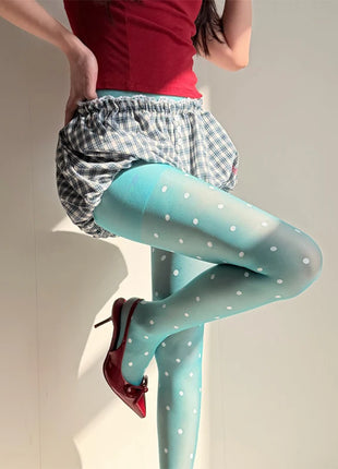 Calze in Seta a Pois Grandi Colorate, Sexy Stampa a Pois, Ultra Sottili, Collant da Donna, Accessori per Gonna JK