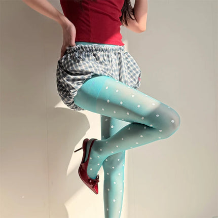 Colorful Large Polka Dot Silk Stockings, Sexy Polka Dot Print, Ultra-Thin, Women's Tights, JK Skirt Accessories