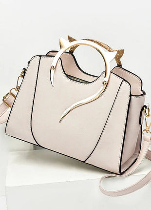 Cat Shaped Handle Women Handbag Trendy And Fashionable, Solid Color, Simple And Casual Crossbody Shoulder Shell Bag PlatiNum