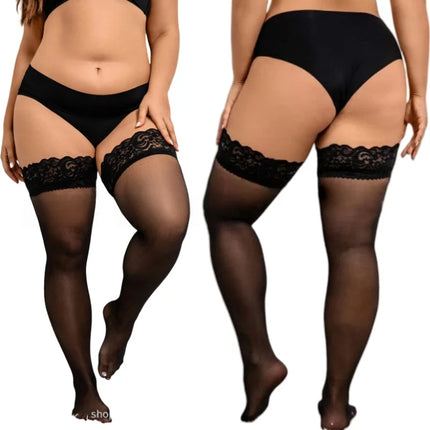NEWJOINFUN Plus Open Crotch Pantyhose Large Fishnet Stockings Black Thigh High Stockings Garter Tights for Women Oversized XXXXL