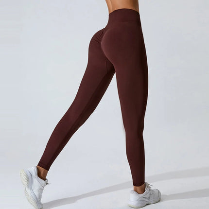 Seamless Women Solid Color High Waist Yoga Pants Sexy Hip-lifting Tight Sports Pants Women Push Up Fitness Workout Yoga Leggings PlatiNum