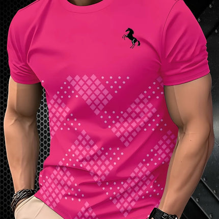 Men's Luxury Summer T-Shirt with Gradient 3D Print, Abstract Turquoise and Gold Wave and Spiral Pattern, Crew Neck, Short Sleeve, Breathable