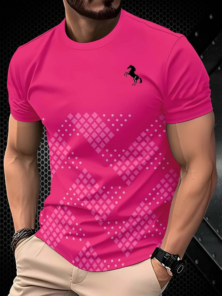 T-shirt da uomo estiva di lusso con stampa 3D sfumata, motivo astratto a onde e spirali turchese e oro, girocollo a maniche corte, traspirante
