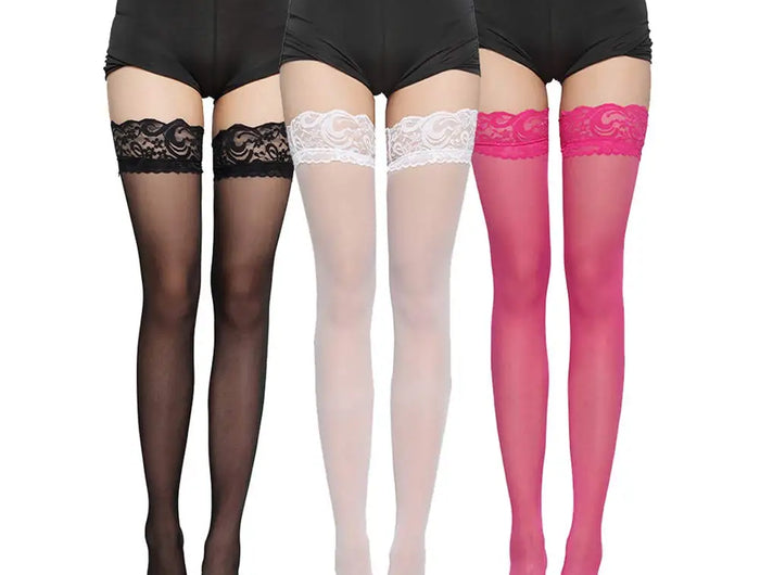 Calze sexy in pizzo per donna Calze estive traspiranti velate alte alla coscia Stile JK Moda Lingerie versatile Nero Bianco Rosso
