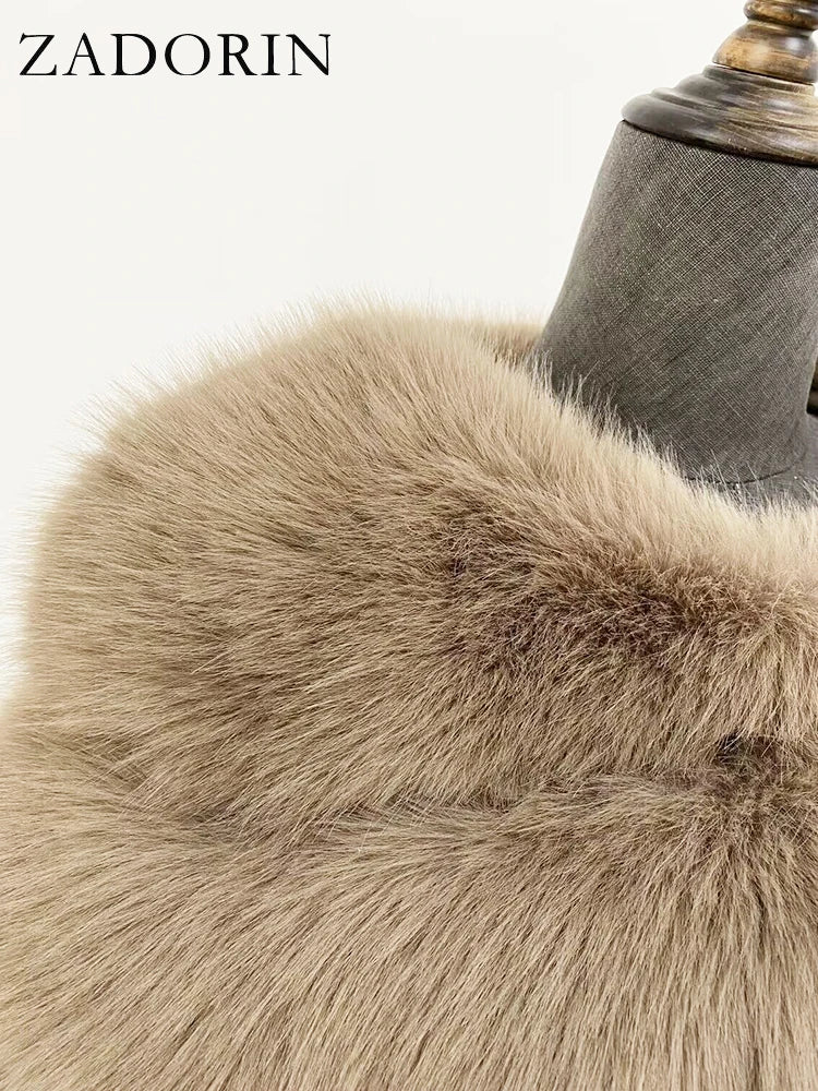 ZADORIN Luxury Long Hooded Spliced Fluffy Faux Fur Coat Woman Clothing Long Sleeve Warm Winter Coat Faux Fur Jacket Ladies Coats