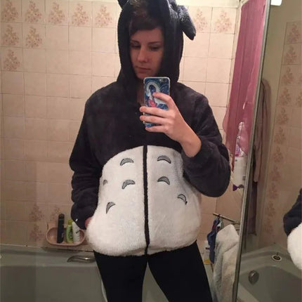 Anime Cartoon Cute Cosplay Kawaii Hooded Sweatshirt With Ears Harajuku Coral Fleece Sweatshirt Couple Sports Warm Hoodie