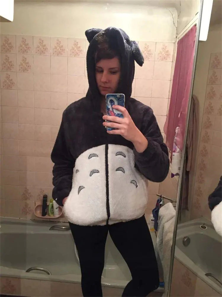 Anime Cartoon Cute Cosplay Kawaii Hooded Sweatshirt With Ears Harajuku Coral Fleece Sweatshirt Couple Sports Warm Hoodie