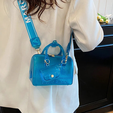 2025 Transparent PVC Beach Bag, Korean Style, Fresh and Sweet Silicone Shoulder Bag, Medium Size with Zipper Closure