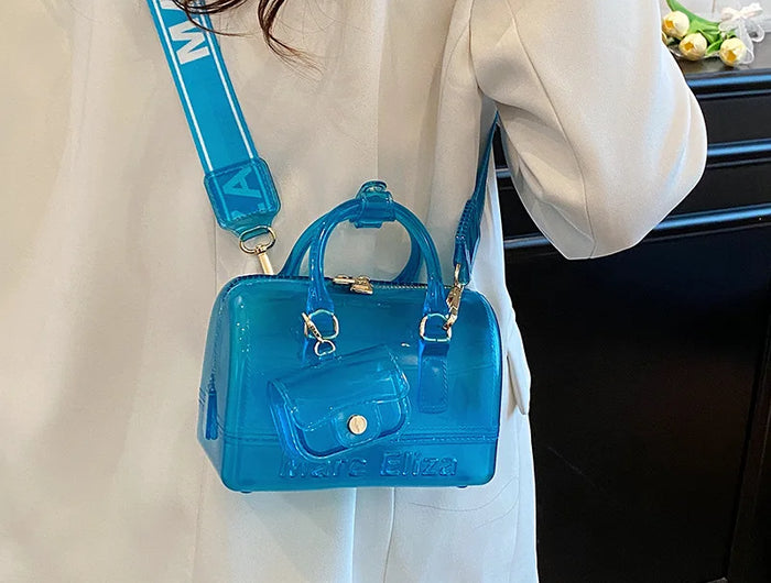 2025 Transparent PVC Beach Bag, Korean Style, Fresh and Sweet Silicone Shoulder Bag, Medium Size with Zipper Closure