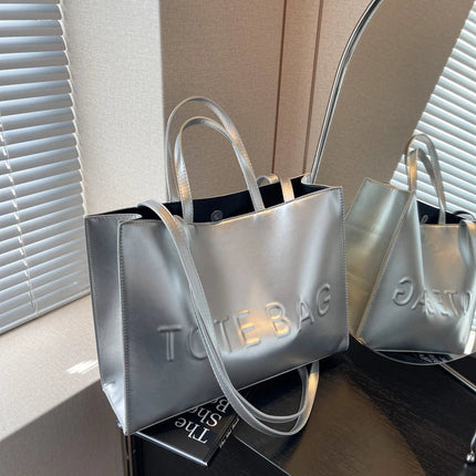Designer Tote Bag For Women Large Capacity Handbag Portable Brand Briefcase Top Quality Pu Leather Female Shoulder Crossbody Bag PlatiNum
