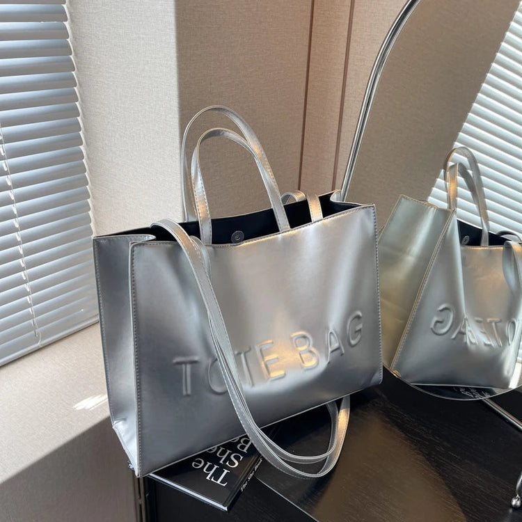 Designer Tote Bag For Women Large Capacity Handbag Portable Brand Briefcase Top Quality Pu Leather Female Shoulder Crossbody Bag PlatiNum