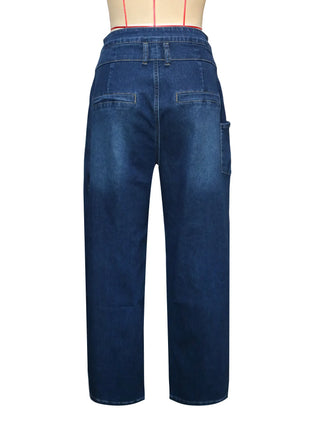 Jeans Larghi Vintage in Denim Lavato per Donna, Vita Alta con Asimmetrico Design Incrociato, Stile Y2K Streetwear Casual alla Moda