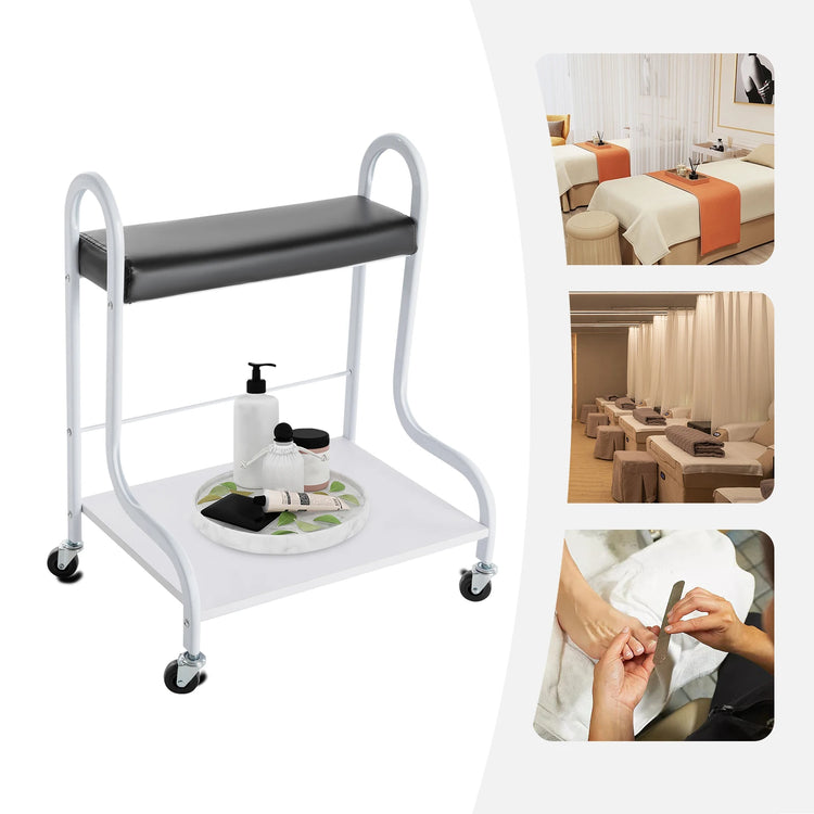 2-Tier Foot Bath Spa Trolley Cart Portable Pedicure Footrest with 4 Wheels Beauty Salon Nail Stand for Pedicures Massages Toenail Care, Load 100 kg/220.46 lbs