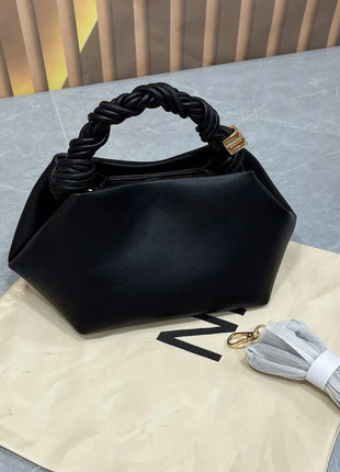 Borsa a tracolla/da spalla da donna in morbida pelle di alta qualità, con manico in corda intrecciata, elegante e casual per l'uso quotidiano.