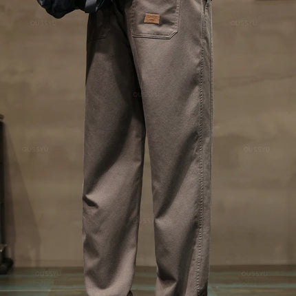 Brand Clothing New Soft Lyocell Fabric Pants Men Thick Loose Straight Drawstring Elastic Waist Korea Casual Cargo Trousers Male