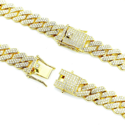 Fashion Men Cuban Link Iced Out Necklace 14MM width Rhinestones Chain Rapper CZ Cuban Chain Necklace Hip Hop Birthday Jewelry PlatiNum