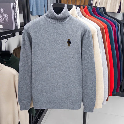 High-End Man Spring Long-Sleeved Knitwear Bear Print High Neck Hot Pullover Versatile Trend Leisure Warm Sweater Men's Clothing