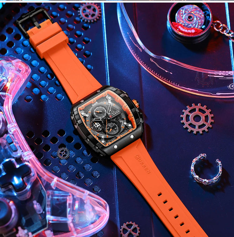 CURREN Orologio da uomo alla moda, marchio unico, design quadrato, lusso, nastro sportivo al quarzo, orologi da uomo impermeabili platinumshop