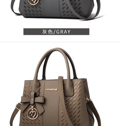 Bow Metal Pendant Top Handle Satchel Crossbody Bag, PU Leather Textured Bag Purse, Classic Versatile Fashion Shoulder Bag PlatiNum