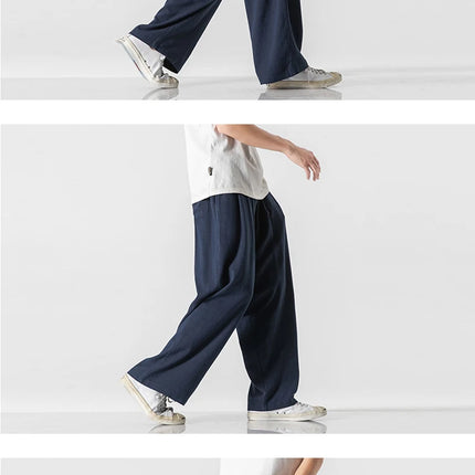 Pantaloni da uomo in cotone e lino, comodi, traspiranti, con elastico in vita, pantaloni da uomo in tinta unita, casual, stile Harajuku, pantaloni larghi a gamba dritta