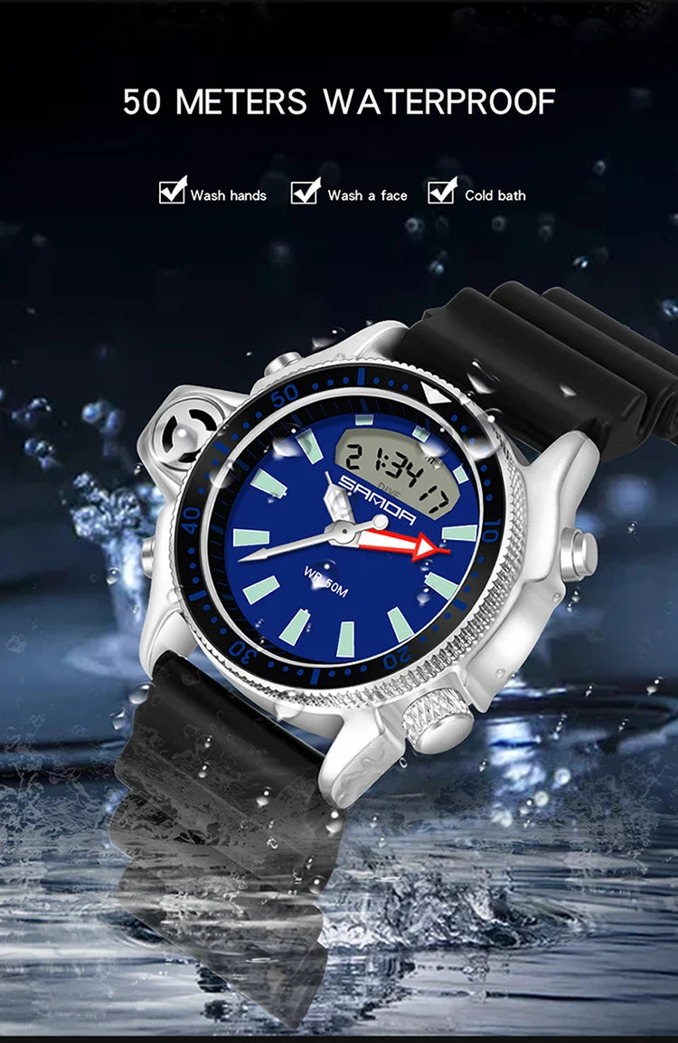 SANDA Sport orologio digitale al quarzo da uomo orologi subacquei creativi orologio da uomo con allarme impermeabile orologio con doppio Display Relogio Masculino platinumshop