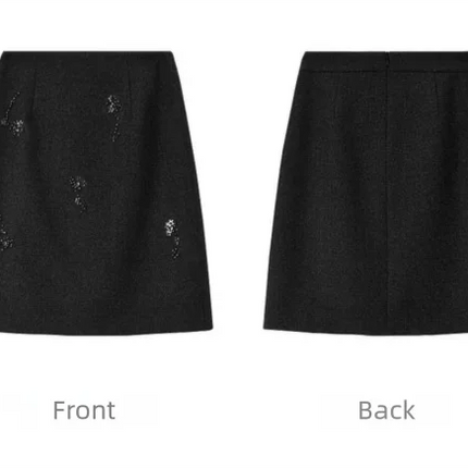 SENTUBILA Women's Straight Skirt 2025 Office Lady Wool Blend Sequin Beading Mid Length Skirt Winter Clothing for Women 154QF6318 PlatiNum