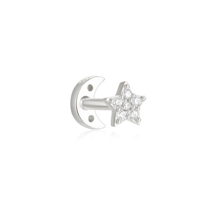 CANNER 1PC 925 Sterling Silver Crown Horse Eye Zircon Heart Flat Head Cartilage Piercing Stud Earring For Women Claasic Earring PlatiNum