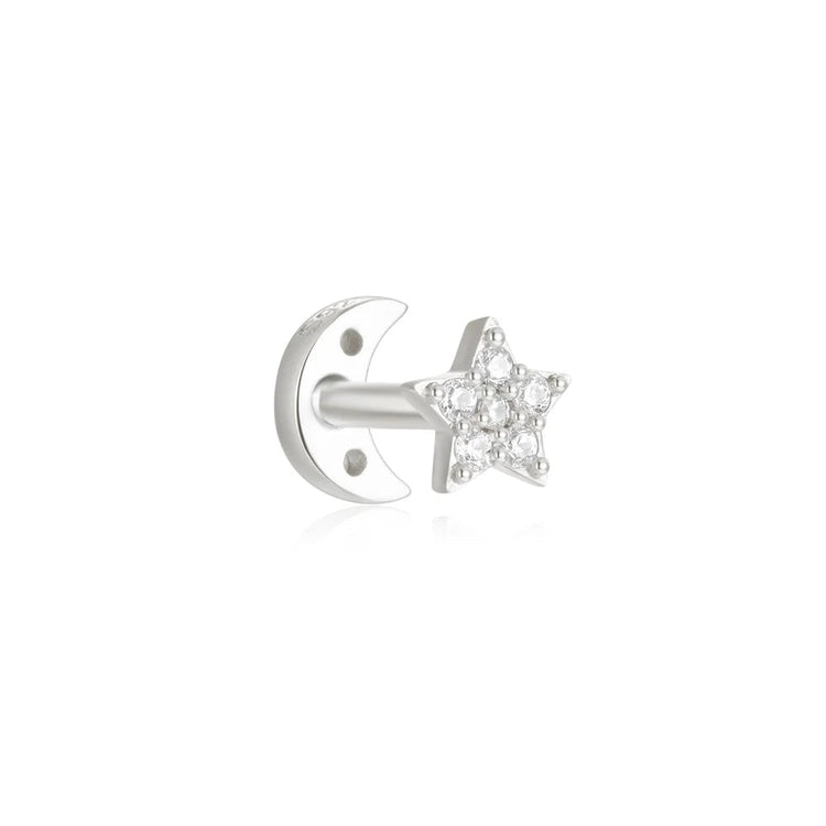CANNER 1PC 925 Sterling Silver Crown Horse Eye Zircon Heart Flat Head Cartilage Piercing Stud Earring For Women Claasic Earring PlatiNum