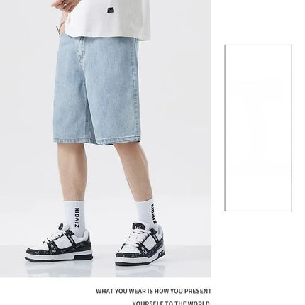 2025 Pantaloncini classici estivi Jeans da uomo Pantaloni in denim Dritto elasticizzato Casual Fresco Sottile Lunghezza al ginocchio Pantaloni giornalieri di marca di moda blu