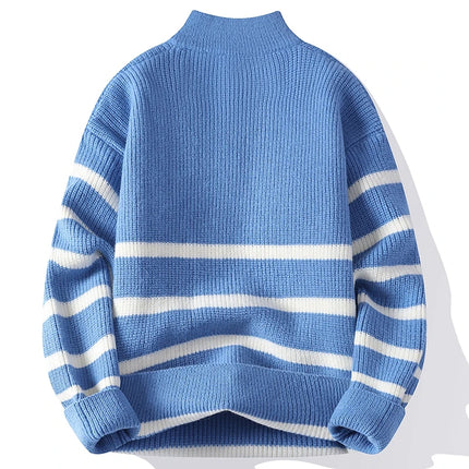 New Trendy Autumn and Winter Jacquard Pattern Pullover Sweater Casual Round Neck Color-Blocking Knit Men's Pullover