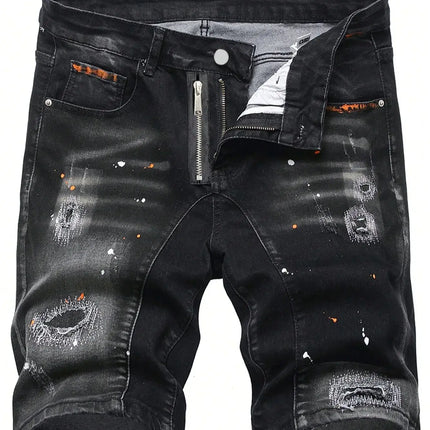 Pantaloncini strappati estivi Jeans da uomo Pantaloncini di jeans Pantaloni dritti elasticizzati Casual Freschi sottili al ginocchio Pantaloni quotidiani di marca di moda