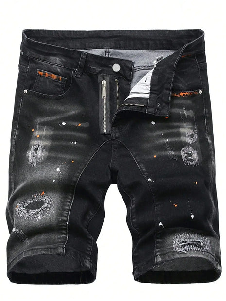 Pantaloncini strappati estivi Jeans da uomo Pantaloncini di jeans Pantaloni dritti elasticizzati Casual Freschi sottili al ginocchio Pantaloni quotidiani di marca di moda