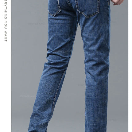 Spring Men's Light Blue Slim Jeans Stylish Casual Stretch Fabric Denim Pants Classic Trousers Smoke Gray