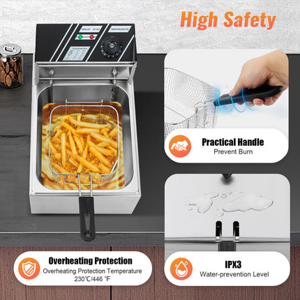 EF-81 220V 2500W Euro Plug 6L Singolo Cilindro Forno per Alimenti Commerciale Friggitrice Per Fare Patatine Pollo Fritto Pollo